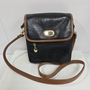 Della Prima Black Brown Crossbody Organizer Bag Purse Multi Pocket Faux Leather